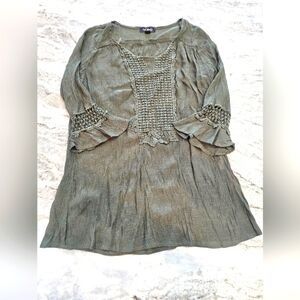 Cal Style Women Tunic Top Size L Semi Sheer Lined Boho Hippie Floral